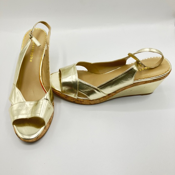 Metallic Gold Slingback Wedge Sandals - Picture 2 of 9